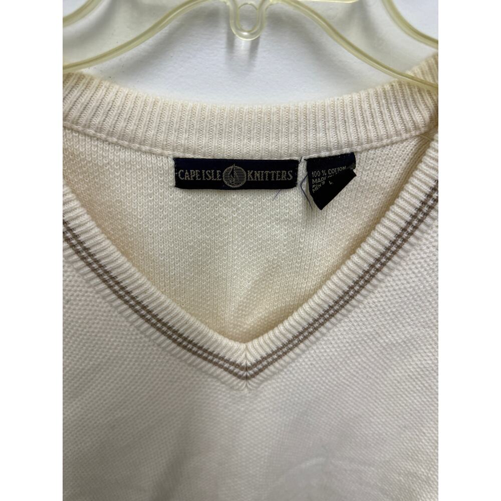Vintage Cape Isle Knitters Sweater vest Mens Sz L preppy y2k cream pullover - Picture 4 of 4
